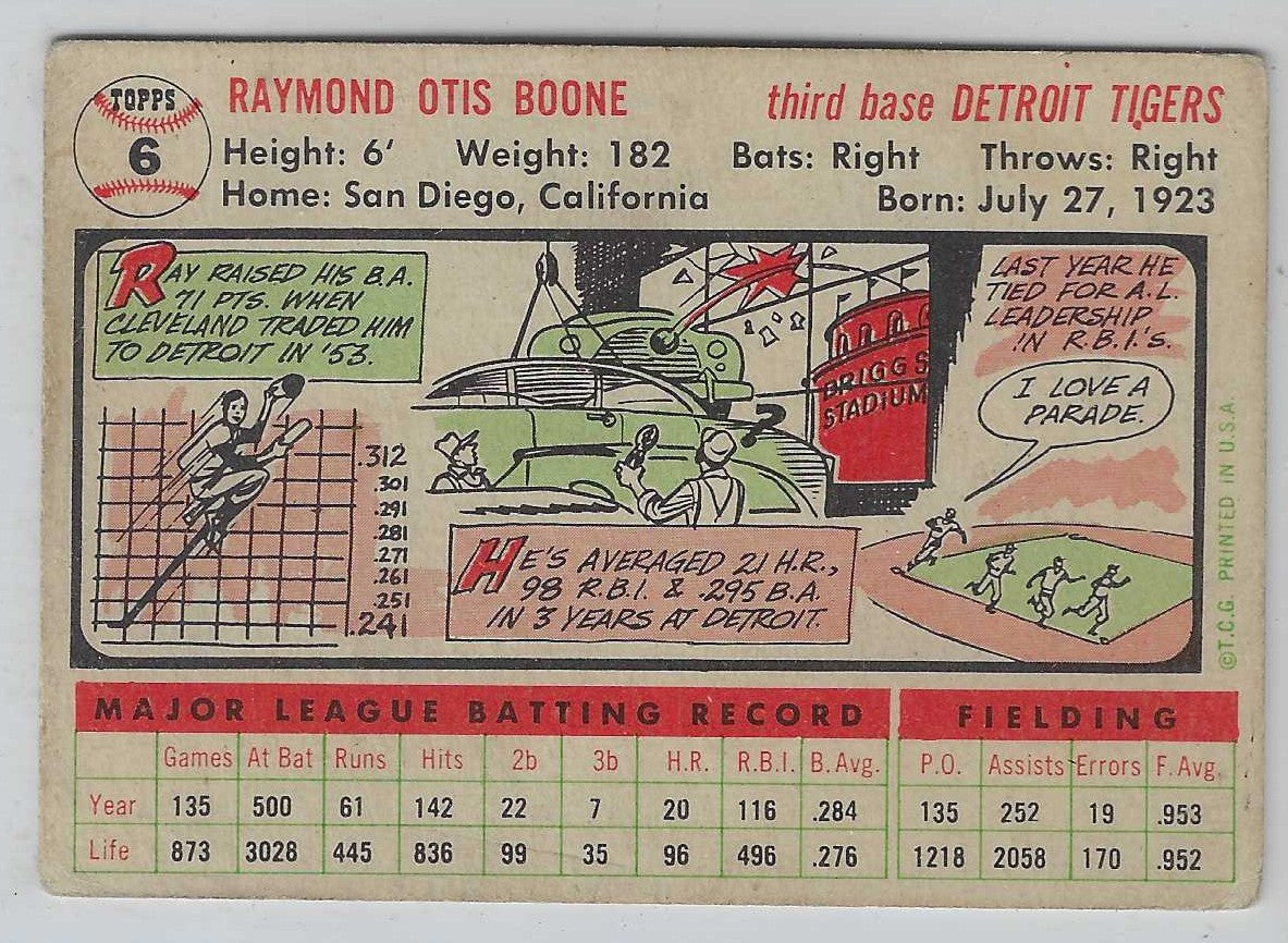 1956 Topps Ray Boone #6 Detroit Tigers - NM