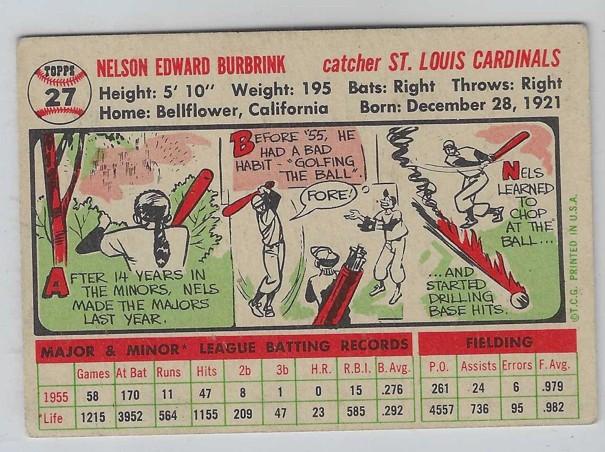 1956 Topps Nelson Burbrink #27 St. Louis Cardinals - NM